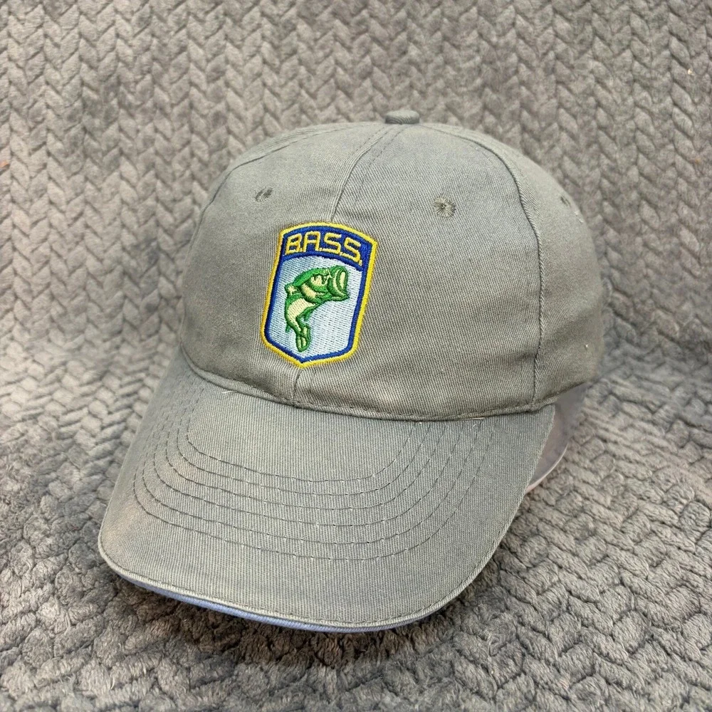 B.A.S.S. Bass Anglers Sportsman Society Fishing Hat Grey Blue Cotton Strapback
